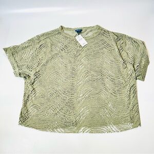 Daytrip top Boat Neck Lace Top Sheer Crochet Laser Cut Top Green women size M